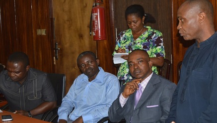 (R-l): Emeka Okereke, secretary ECOBPA; Chukwudi Anyianuka, CIPE Media Consultant; Mathew Kalu CIPE Project Consultant, and Uchechukwu Mba, Corporate Affairs Officer, Enugu Chamber of Commerce, Industry Mines and Agriculture, during a media advocacy visit to promote better business environment in Enugu